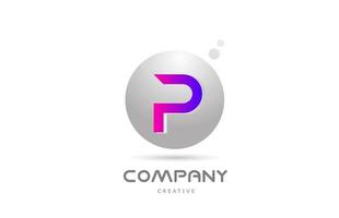 pink grey sphere P alphabet letter logo icon design with dot. Creative template for business and company vector