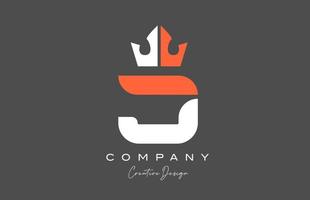 naranja gris blanco j alfabeto letra logo icono diseño. creativo Rey corona modelo para empresa y negocio vector