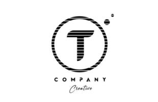 T alphabet letter logo icon design with line stripe and circle. Black and white creative template for company and business vector
