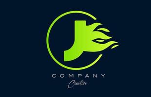 j alfabeto letra icono para corporativo con verde llamas fuego diseño adecuado para un logo empresa vector