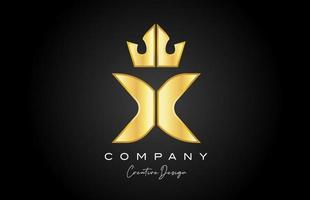 gold golden X alphabet letter logo icon design. Creative crown king template for company and business vector