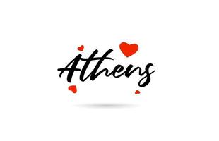 Athens handwritten city typography text with love heart vector