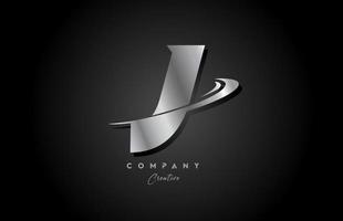 J silver metal grey alphabet letter logo icon design with swoosh. Creative template for company and business vector