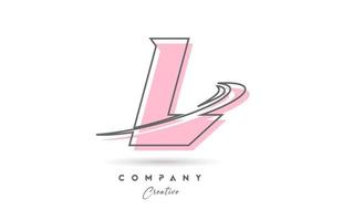 L pink grey line alphabet letter logo icon design with swoosh. Creative template for business and company vector