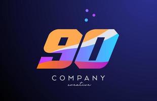 colored number 90 logo icon with dots. Yellow blue pink template design for a company and busines vector