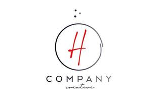 Circle H handwritten alphabet letter logo with dots and black red color. Corporate creative template design for company and business vector