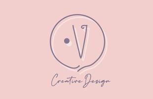 V alphabet letter logo icon design with line dot and vintage style. Pink blue creative template for business and company vector