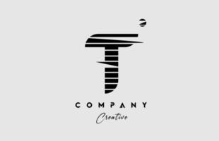 líneas t alfabeto letra logo icono diseño en negro y blanco. creativo modelo para empresa y negocio con rayas vector
