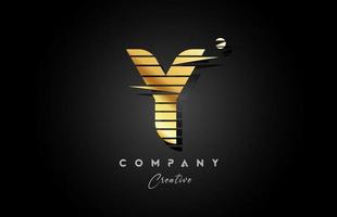gold golden Y alphabet letter logo icon design with line stripe and circle. Creative template for business and company vector