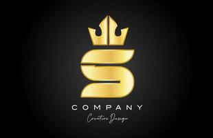 gold golden S alphabet letter logo icon design. Creative crown king template for company and business vector