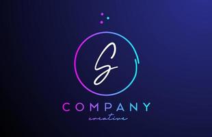 S handwritten alphabet letter logo with dots and pink blue circle. Corporate creative template design for business and company vector