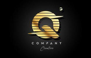 gold golden Q alphabet letter logo icon design with line stripe and circle. Creative template for business and company vector