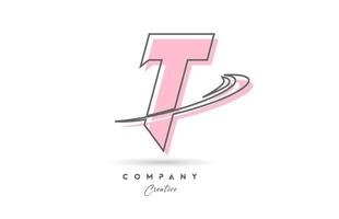 T pink grey line alphabet letter logo icon design with swoosh. Creative template for business and company vector