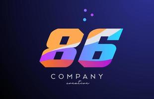 colored number 86 logo icon with dots. Yellow blue pink template design for a company and busines vector