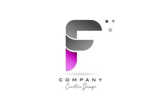 F pink grey alphabet letter logo icon design with dots. Creative template for company and business vector