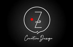 Z alphabet letter logo icon design with line red dot and vintage style. Black and white creative template for company and business vector