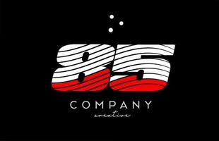 85 number logo with red white lines and dots. Corporate creative template design for business and company vector