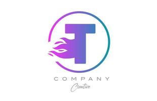 pink T alphabet letter icon for corporate with purple flames. Design with  suitable for a company logo vector