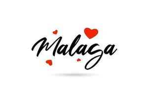 Malaga handwritten city typography text with love heart vector