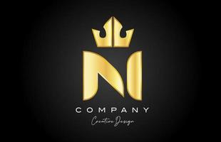 gold golden N alphabet letter logo icon design. Creative crown king template for company and business vector