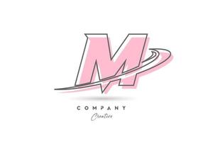 M pink grey line alphabet letter logo icon design with swoosh. Creative template for business and company vector