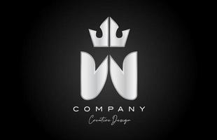 silver grey W alphabet letter logo icon design. Creative crown king template for company and business vector