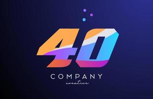 colored number 40 logo icon with dots. Yellow blue pink template design for a company and busines vector