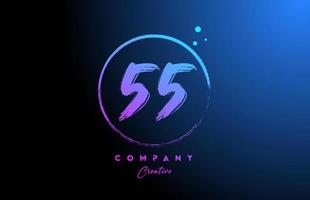 55 grunge number letter logo icon design with dots and circle. Blue pink gradient creative template for company and business vector