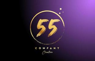 golden golden 55 number letter logo icon design with dots and circle. Grunge creative gradient template for company and business vector