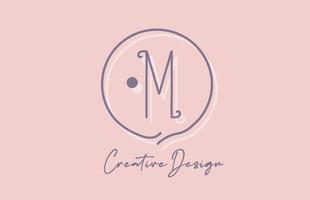 M alphabet letter logo icon design with line dot and vintage style. Pink blue creative template for business and company vector