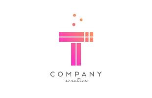 T pink alphabet letter logo with lines and dots. Corporate creative template design for business and company vector