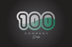 100 green grey number logo icon design. Creative template for company and business vector