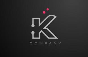 grey K alphabet letter logo icon design with pink dot. Creative template for business and company vector