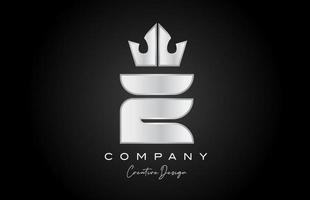 silver grey E alphabet letter logo icon design. Creative crown king template for company and business vector