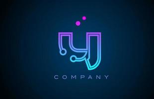 Y alphabet letter logo icon design with pink blue color and dots. Creative template for business and company vector