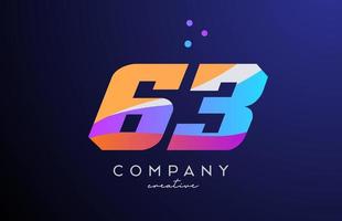 colored number 63 logo icon with dots. Yellow blue pink template design for a company and busines vector