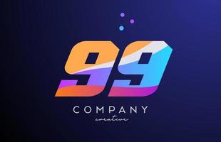 colored number 99 logo icon with dots. Yellow blue pink template design for a company and busines vector