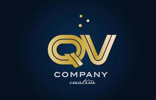 gold golden QV combination alphabet bold letter logo with dots. Joined creative template design for company and business vector