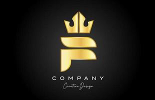 gold golden F alphabet letter logo icon design. Creative crown king template for company and business vector