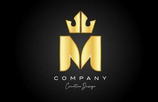 gold golden M alphabet letter logo icon design. Creative crown king template for company and business vector