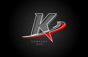 rojo gris línea k alfabeto letra logo icono diseño con silbido y sombra. creativo modelo para empresa y negocio vector