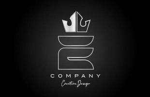 E metal alphabet letter logo icon design. Silver grey creative crown king template for business and company vector
