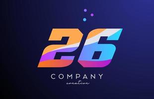 colored number 26 logo icon with dots. Yellow blue pink template design for a company and busines vector