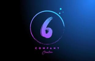 6 grunge number letter logo icon design with dots and circle. Blue pink gradient creative template for company and business vector