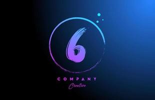 6 grunge number letter logo icon design with dots and circle. Blue pink gradient creative template for company and business vector