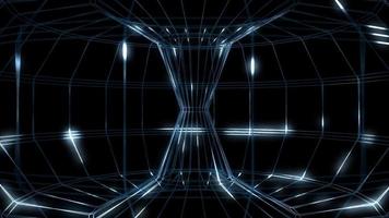 Abstract technology background animation with a rotating futuristic blue wireframe structure and flowing white energy lights. This futuristic motion background is full HD and a seamless loop. video