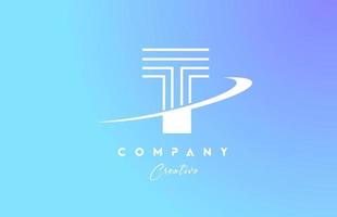 pastel color T blue alphabet letter logo icon design with swoosh. Creative template for company and business vector