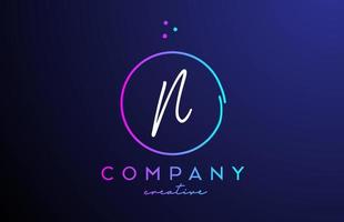 N handwritten alphabet letter logo with dots and pink blue circle. Corporate creative template design for business and company vector