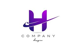 H purple alphabet letter logo with double swoosh. Corporate creative template design for business and company vector