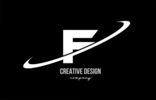 Black white F alphabet letter logo with big swoosh. Corporate creative template design for company and business vector